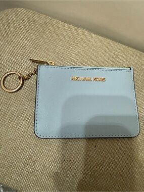 Michael Kors Light Blue Card & Key Holder with Gold Hardware